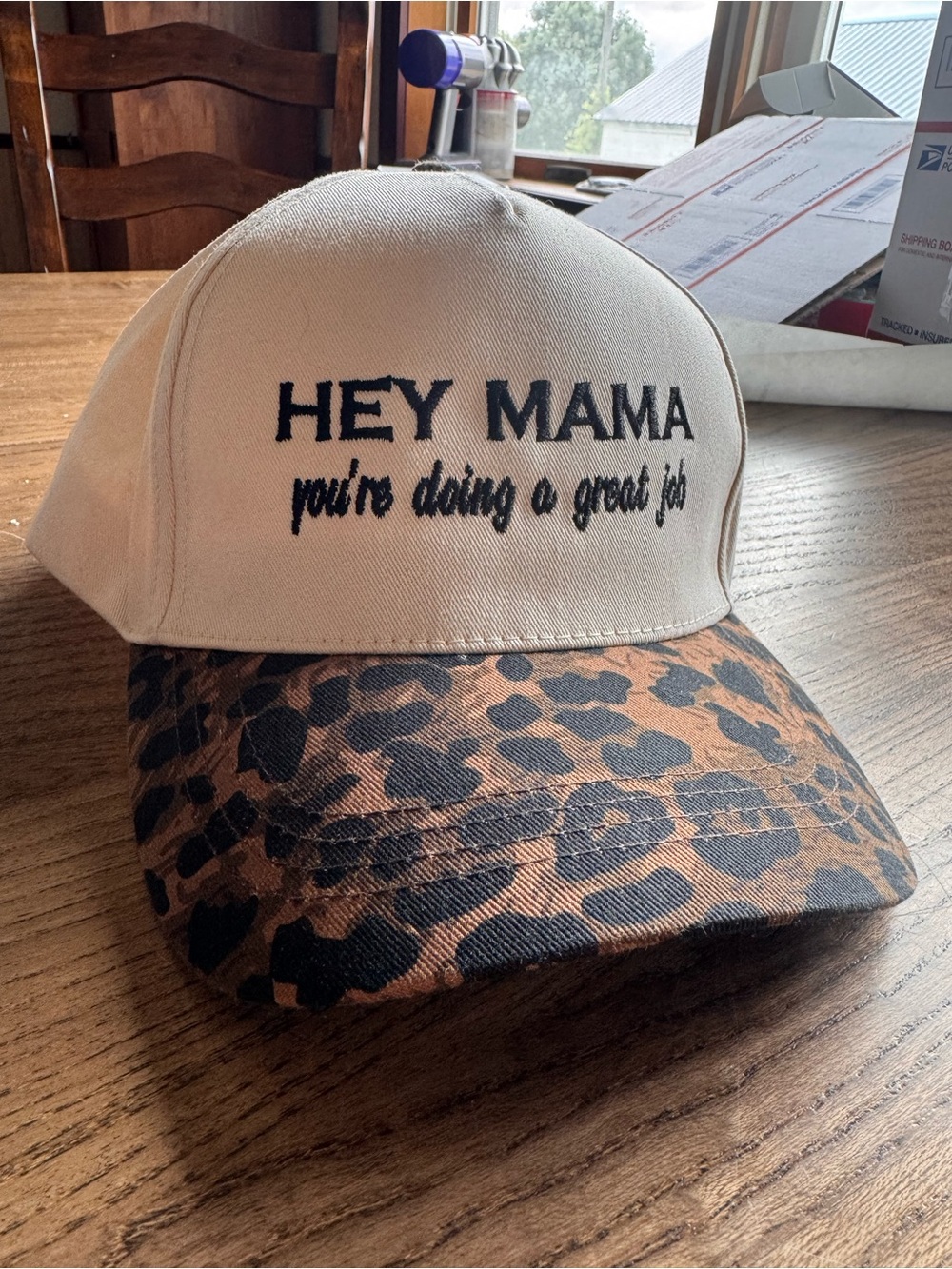 Hey Mama Leopard Brim Baseball Cap - Cream & Brown